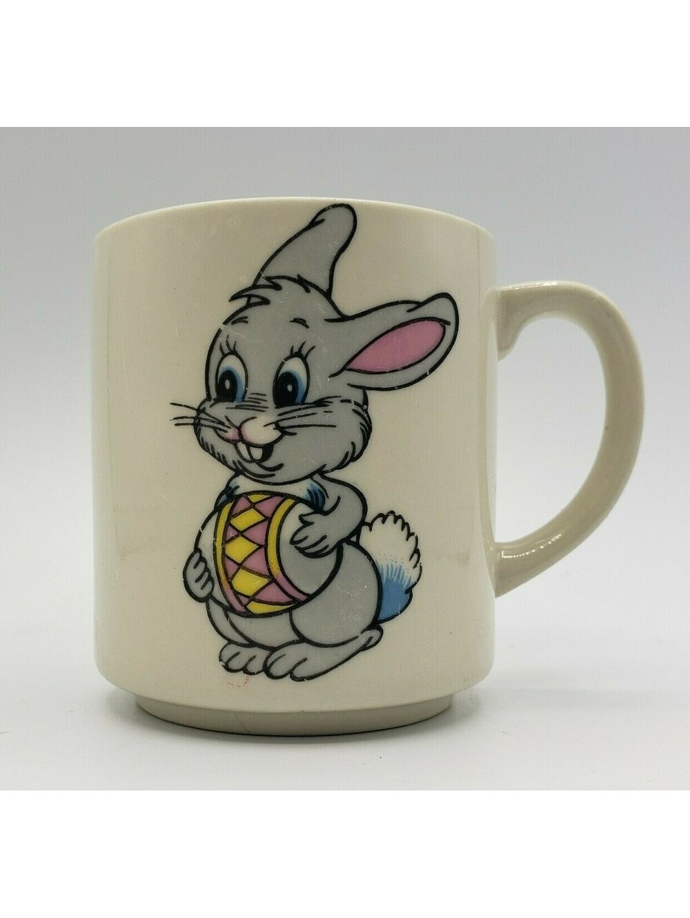Vintage Japan Coffee Mug Bunny Rabbit Holding Egg Cup Tea Spring Easter Ceramic